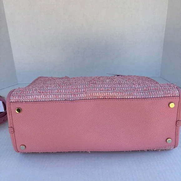 Kate Spade Rowe Summer Tweed Pink Raffia Leather Medium Satchel Bag NEW - Picture 15 of 16